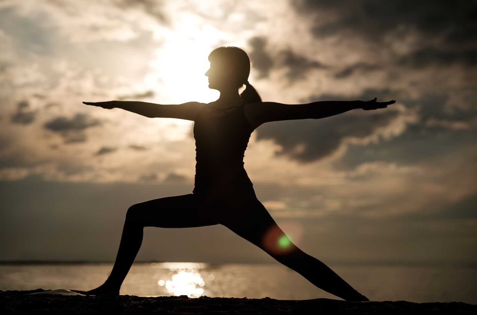 Warrior Pose From Yoga By Woman Silhouette On Sunset Stock Photo, Picture  and Royalty Free Image. Image 46493143.